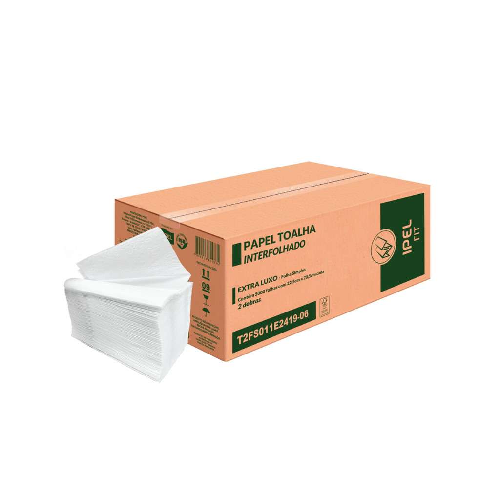 Papel Toalha Interfolha 2 Dobras Folha Simples Fit Extra Luxo 5.000 folhas Ipel