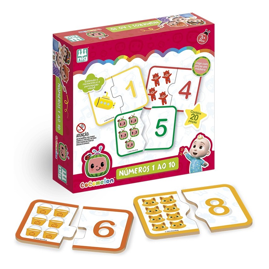 Jogo Didático Números 1 Ao 10 Cocomelon 20 Peças De Madeira Resistente Brinquedo Infantil Educativo Pedagógico - Nig