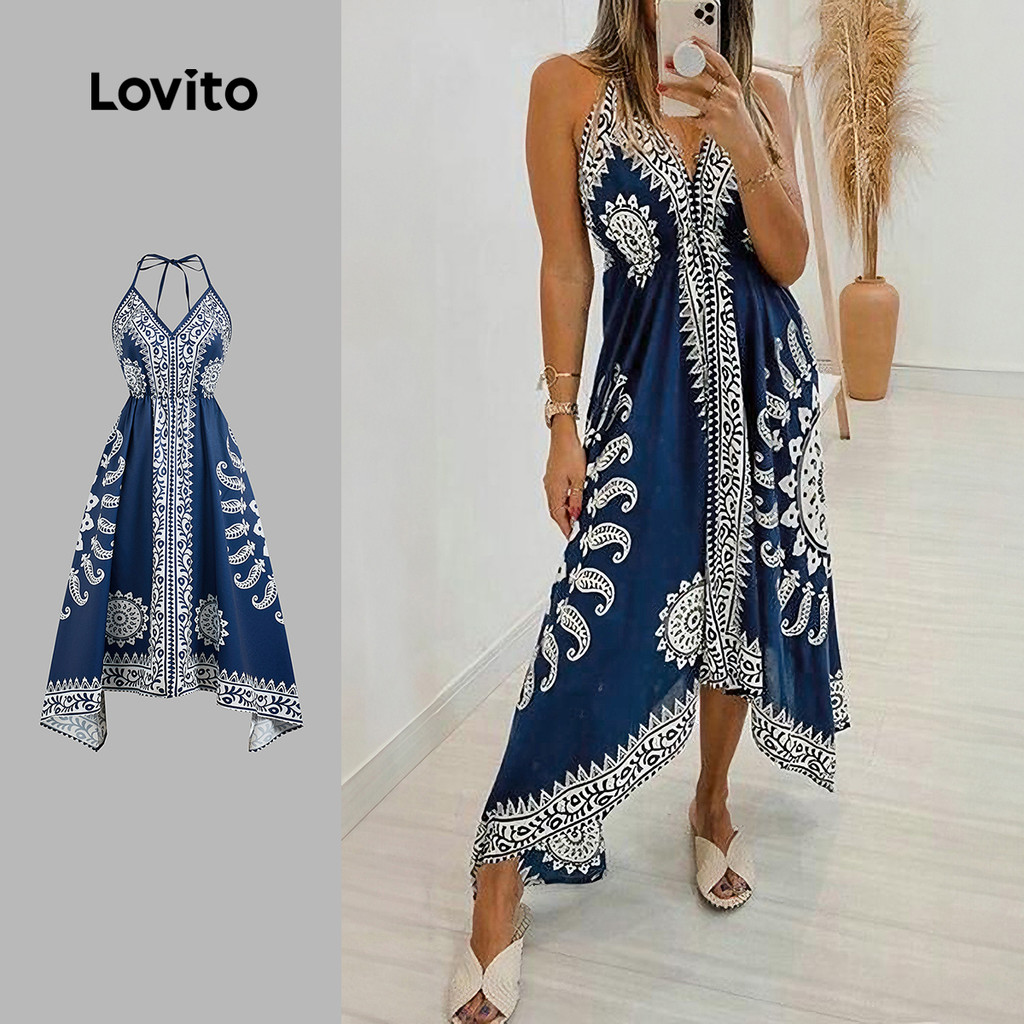 Lovito Vestido Boho Vestido Primavera/verão para Mulheres LBL32337 em Oferta na Shopee
