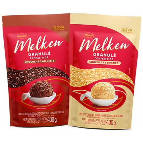 Kit Granulado Granulé Ao Leite + Branco Melken 400g Harald em Oferta na Shopee