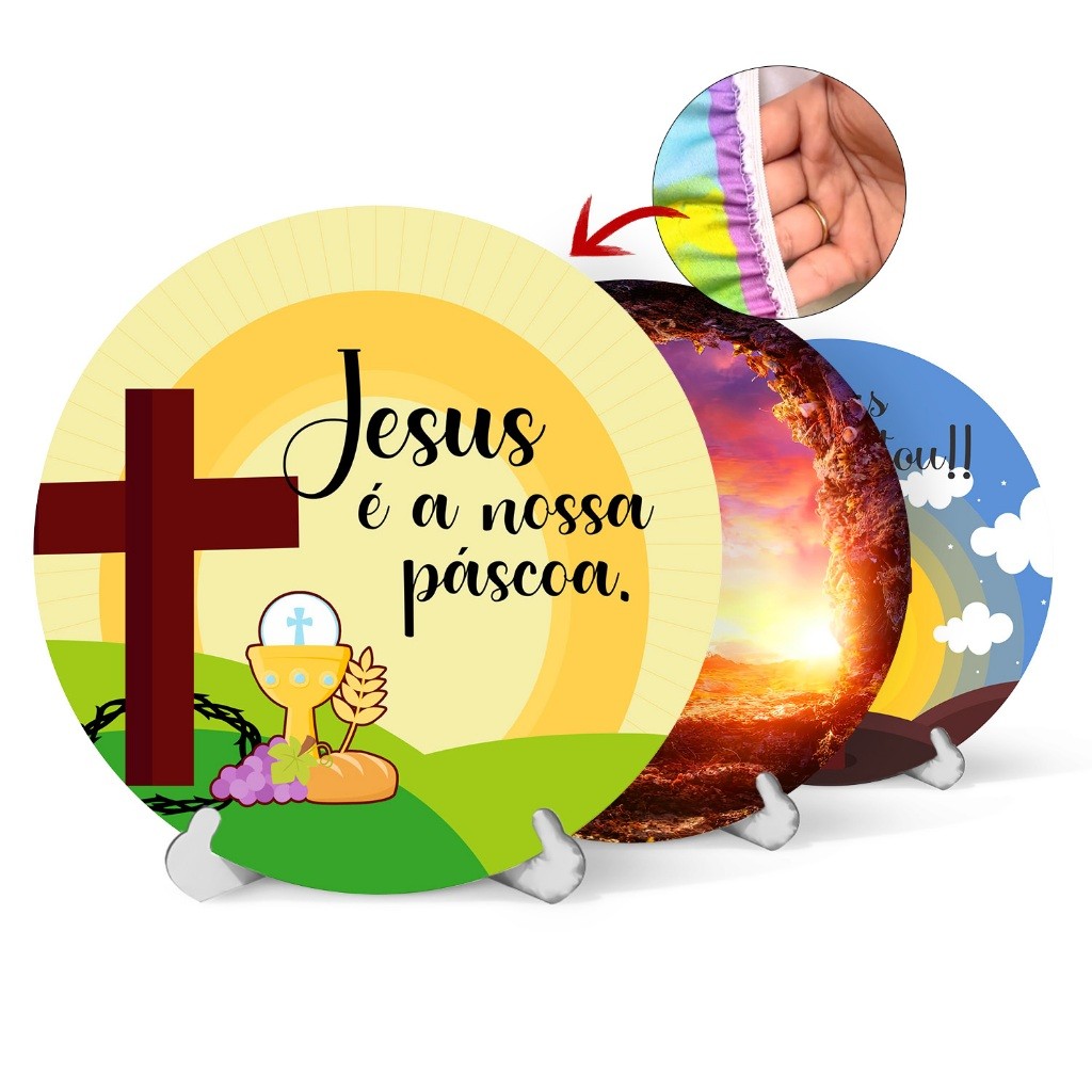 Capa Painel Redondo Mesa Páscoa Jesus Ressurreição Sublimado C Elástico 50×50Cm em Oferta na Shopee