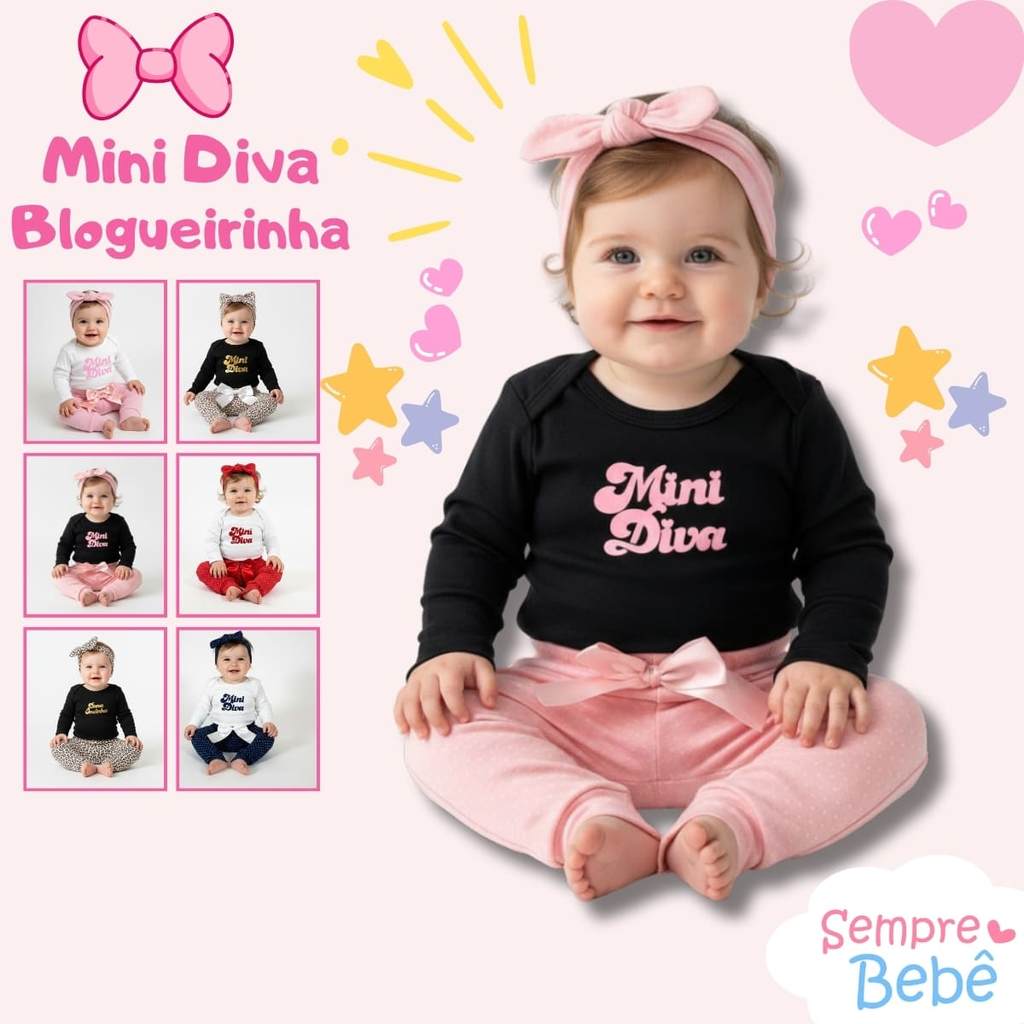 Conjunto Roupa Bebê Conjuntinho Roupinha Menina Body Calça Moda Modinha Mini Diva Blogueirinha Inverno Frio Feminino