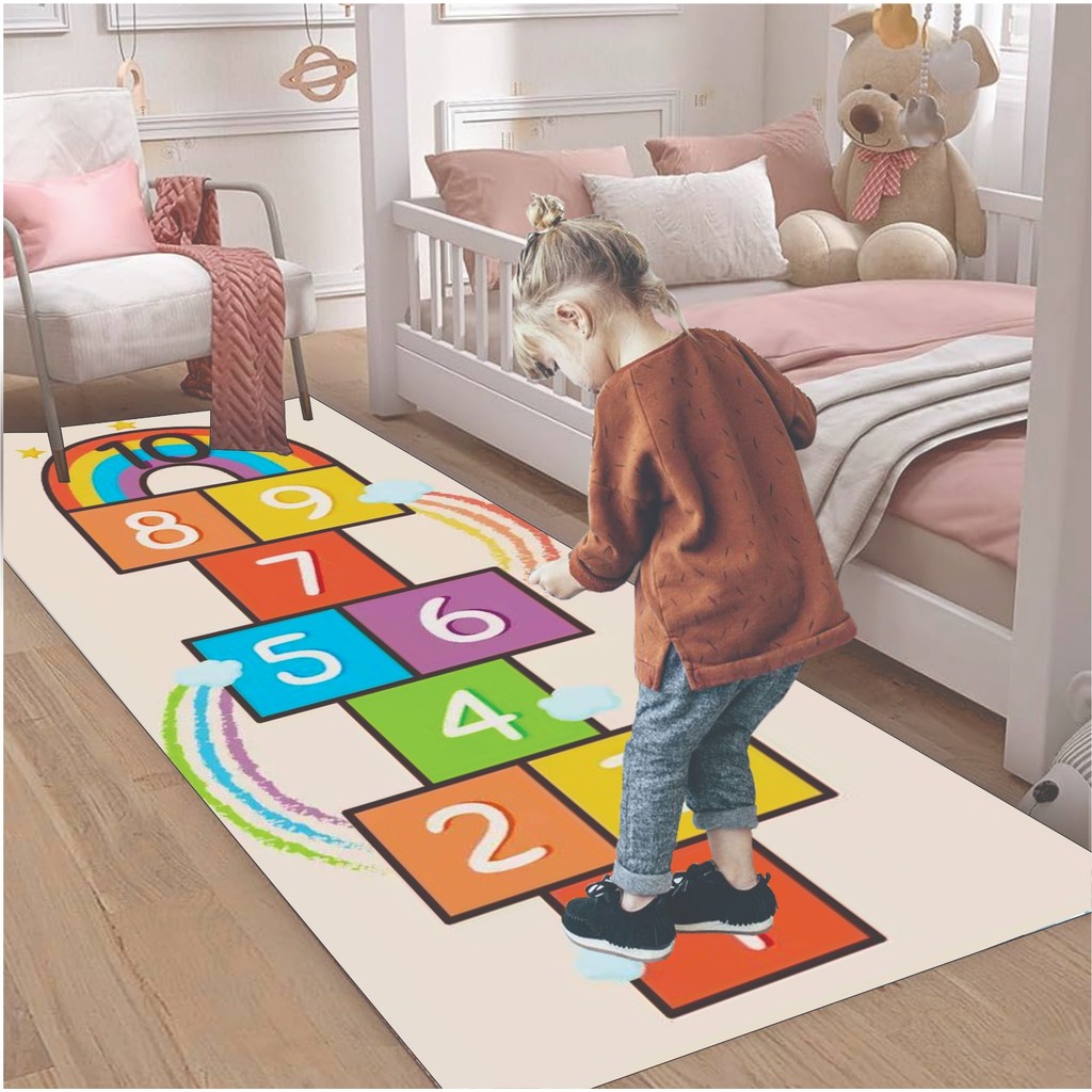 Tapete Infantil Arco-íris Decoração de Quarto Kids Borboleta de Menina Adesivo e Lona Pedagógico