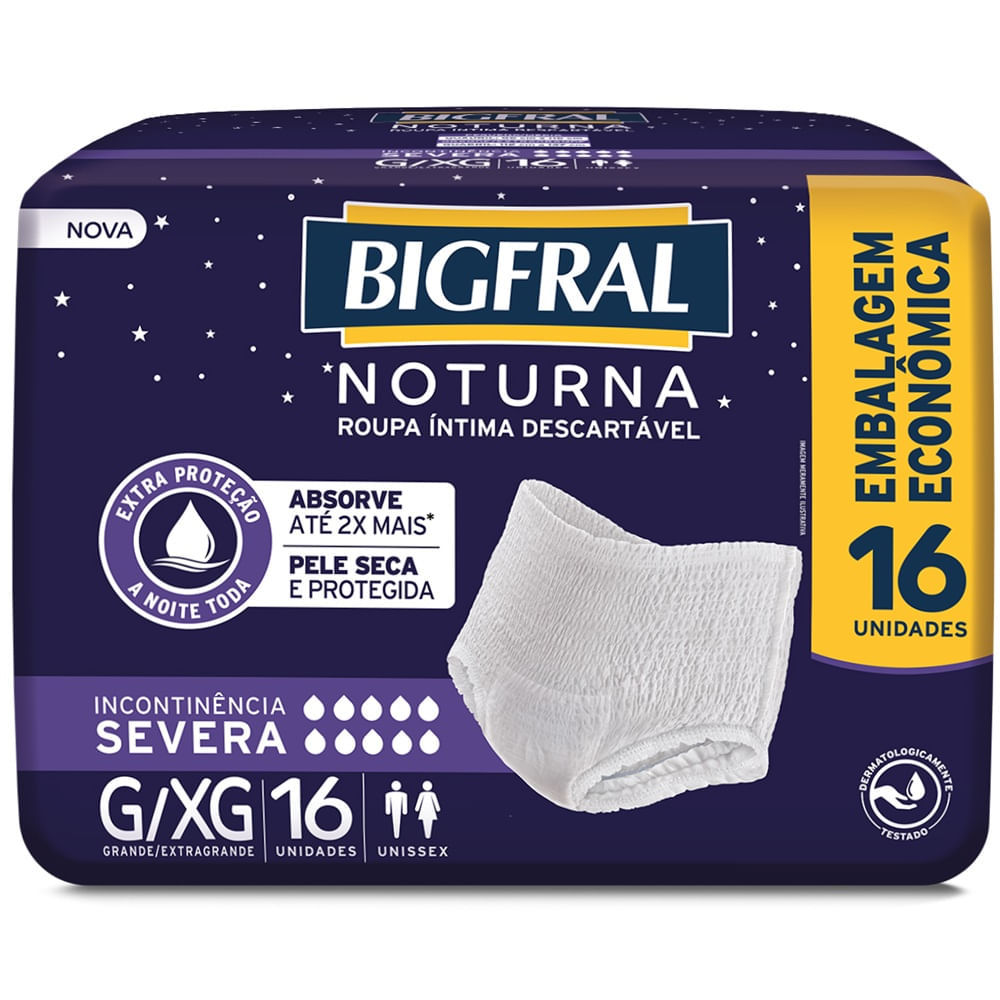 Roupa Íntima Descartável Unissex Bigfral Noturna Pants G/XG 16 Unidades