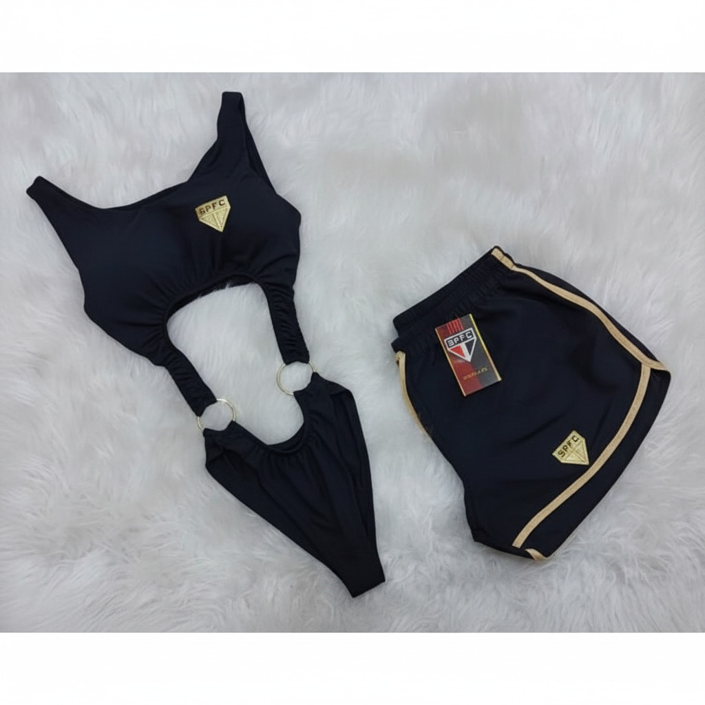Conjunto de Body Maio Com Bojo e Shorts Tactel