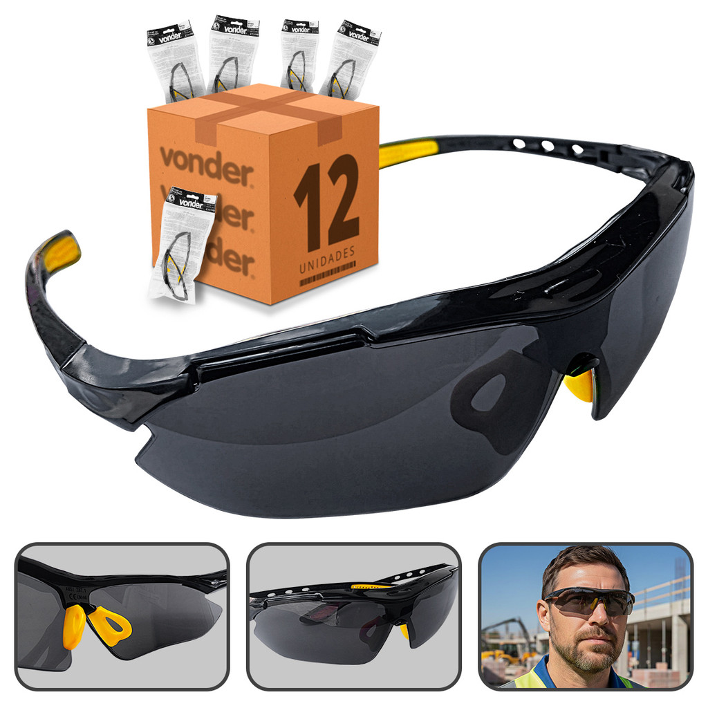 Kit 12 Oculos de Proteção Fumê EPI Boxer Segurança do Trabalho Vonder Visão Tático CA: 42892