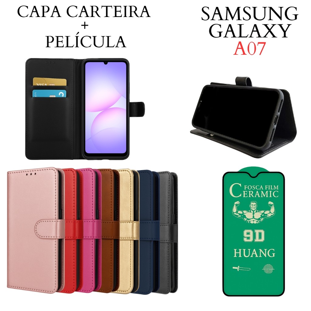 Capa Capinha Carteira + Película de Cerâmica Para Samsung Galaxy A07