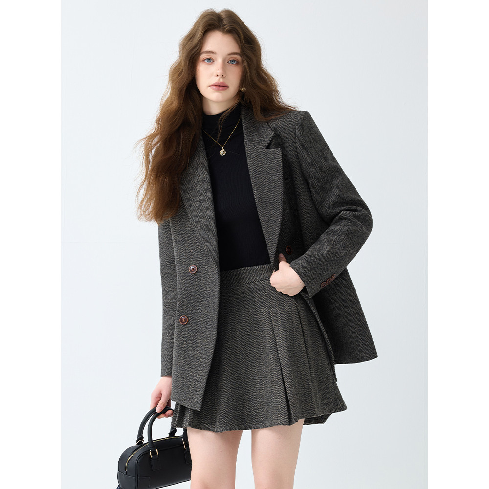 Terno de lã cinza terno feminino 2026 novo estilo outono primavera High-End temperamento pequenas senhoras terno jaqueta