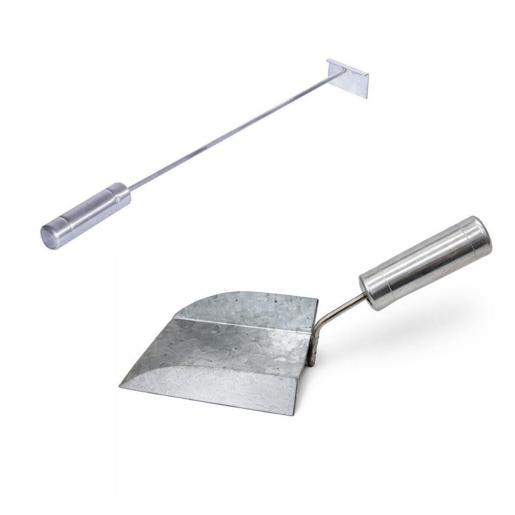 Kit Pá Cinza Para Limpeza Churrasqueira Reforçada + Espalhador De Brasas Com Cabo Alumínio Térmico We