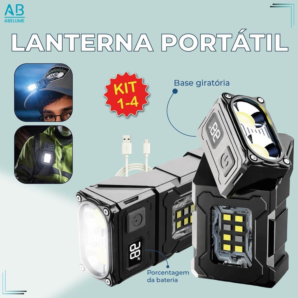 Lanterna Led Giratória com Chaveiro USB Recarregável Visor Magnético de Energia com Carregador em Oferta na Shopee