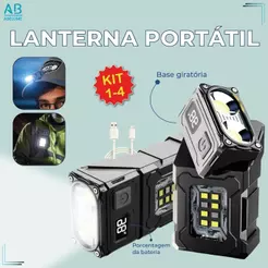 Lanterna Led Giratória com Chaveiro USB Recarregável Visor Magnético de Energia com Carregador