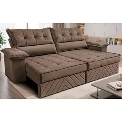 Sofá Retrátil e Reclinável 2,60m com Molas e Espuma D33 Thunder Velusoft Castor Cama inBox