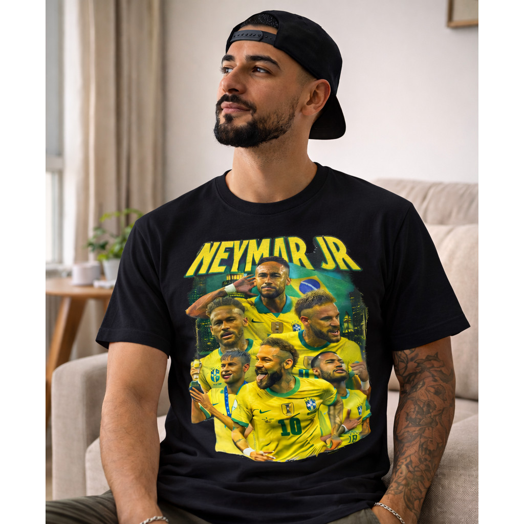 Camiseta Preta Neymar Jr – Estampa Exclusiva Seleção Brasileira 100% Algodão