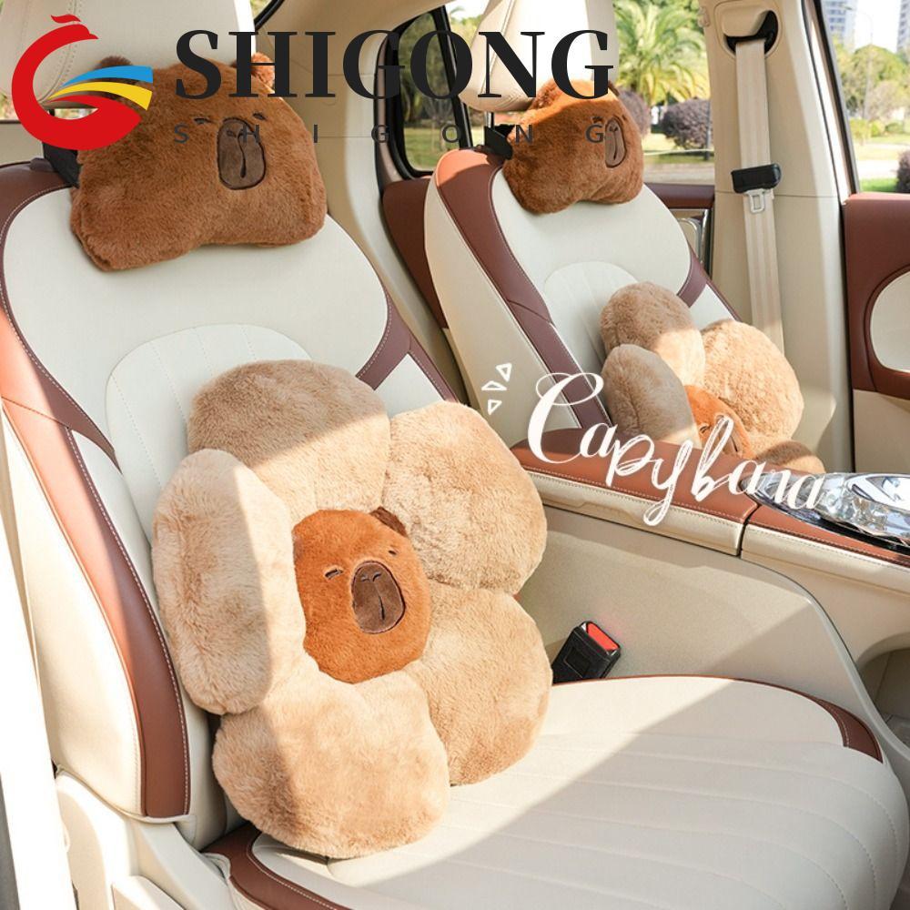 SHIGONG Decoração De Assento De Carro , Encosto De Cabeça Capivara Marrom Confortável , Almofada Pelúcia Fofa De Desenho