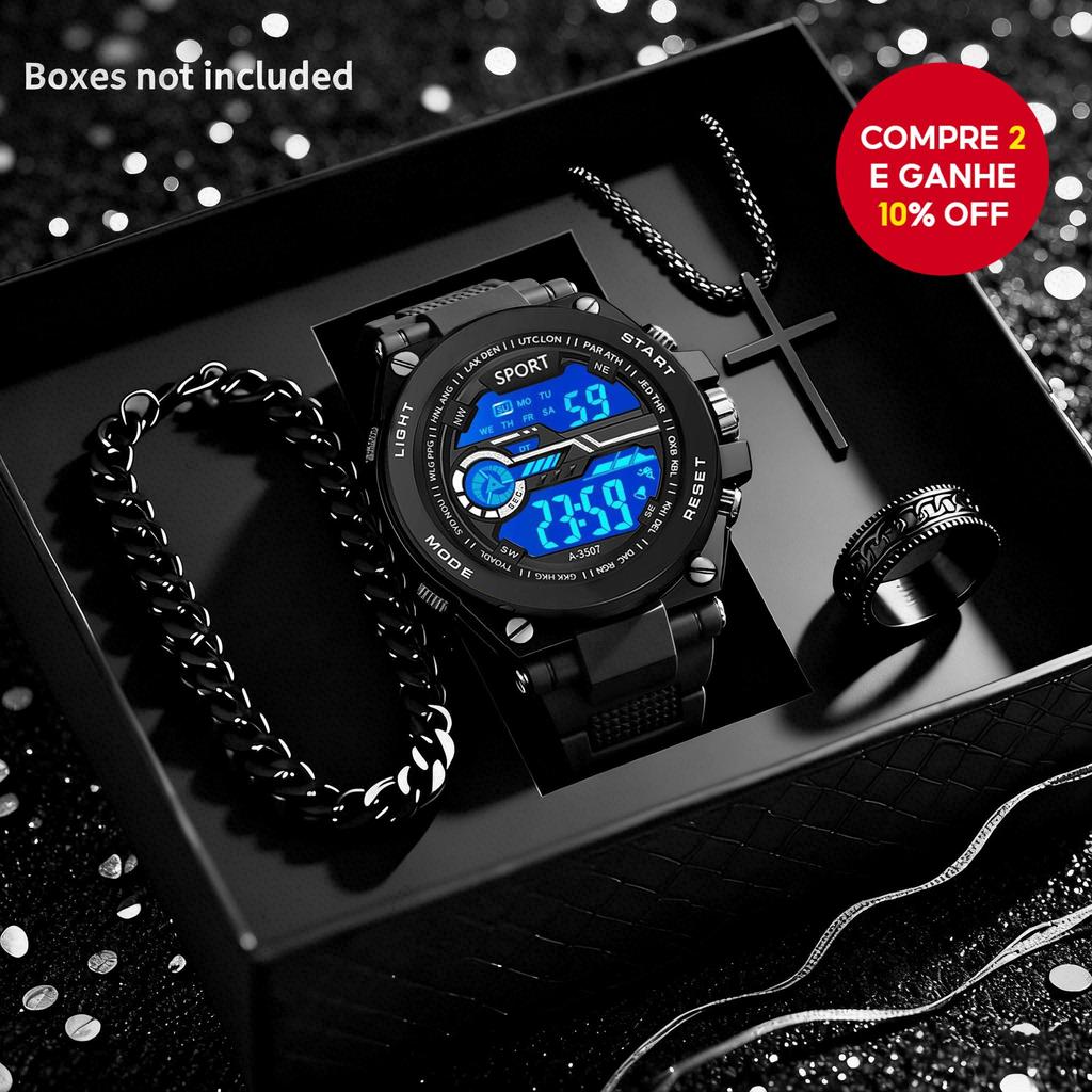Relógio Esportivo Eletrônico Multifuncional Colorido para Homens e Meninos