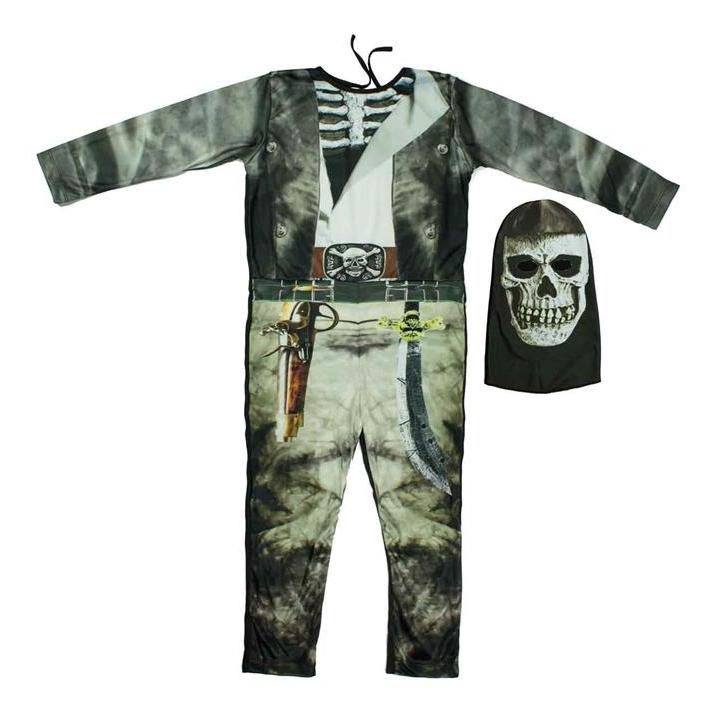 Fantasia Pirata Infantil de Halloween Esqueleto Longo Com Gorro em Oferta na Shopee