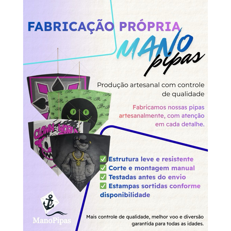 Kit Pipa GT Arcado 50cm | 25 Unids. + Rabiolas e Linhas | Mano Pipas