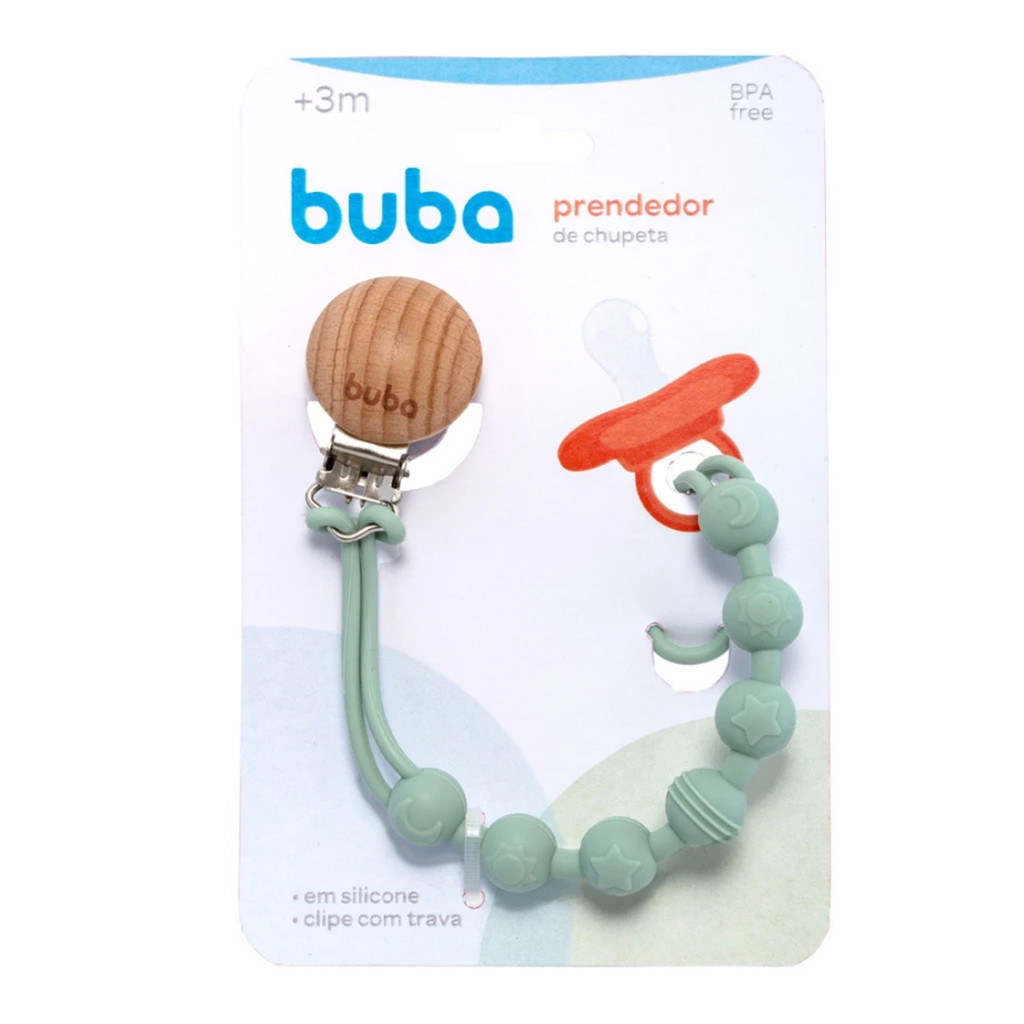 Prendedor de Chupeta em Silicone e Bambu Buba Azul
