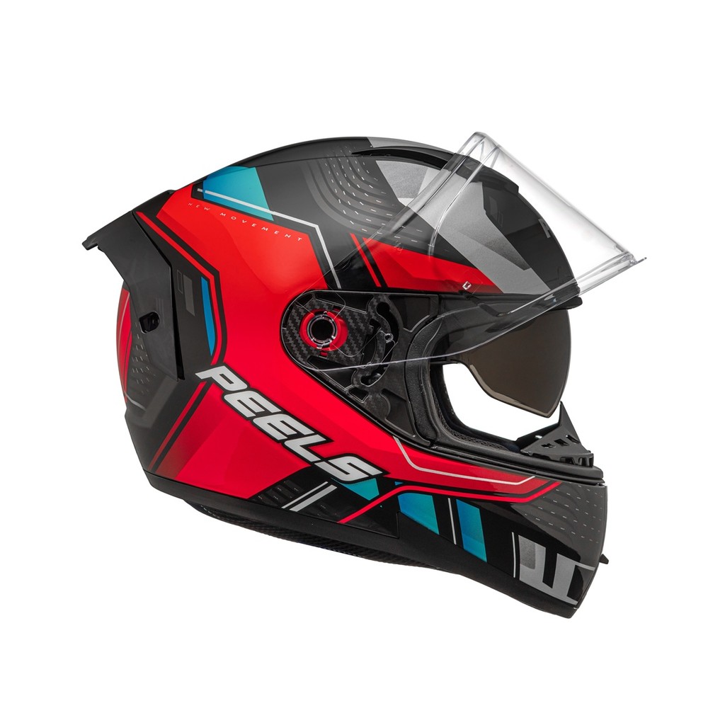 CAPACETE MOTOCICLISTA PEELS ICON PRO FORCE PRETO VERMELHO BRILHANTE COM VISEIRA FUME INTERNA