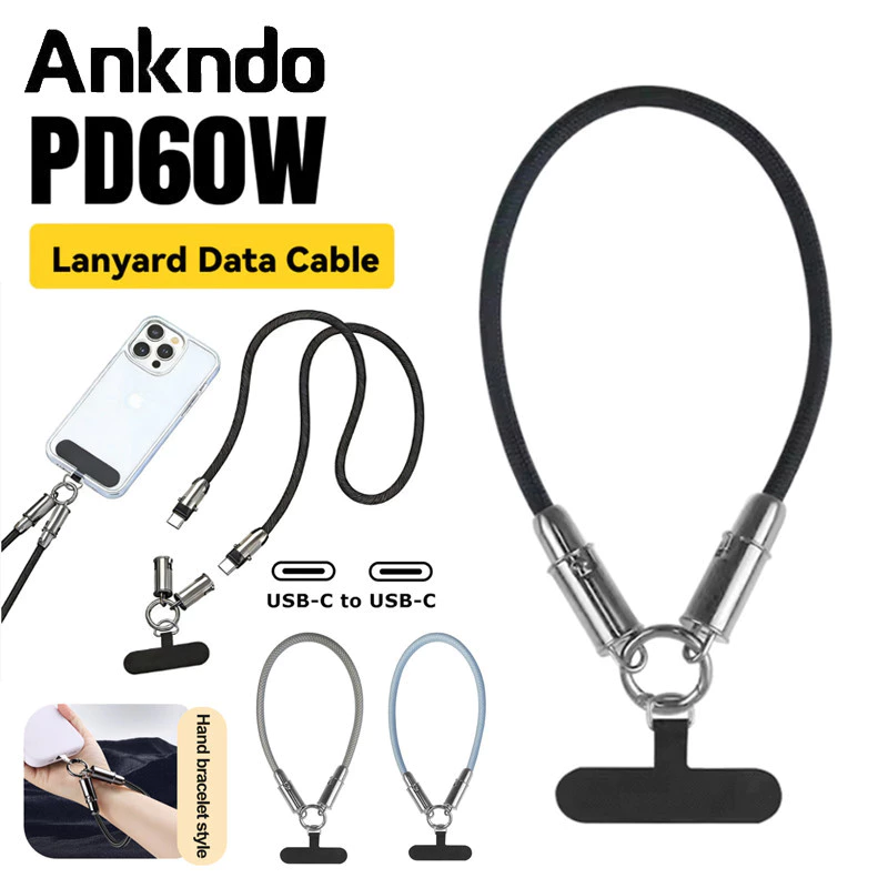 Ankndo PD60W Cordão De Telefone Cabo De Carregamento Rápido Alça Anti-Roubo Dados Trançado Tipo C — imagem 1