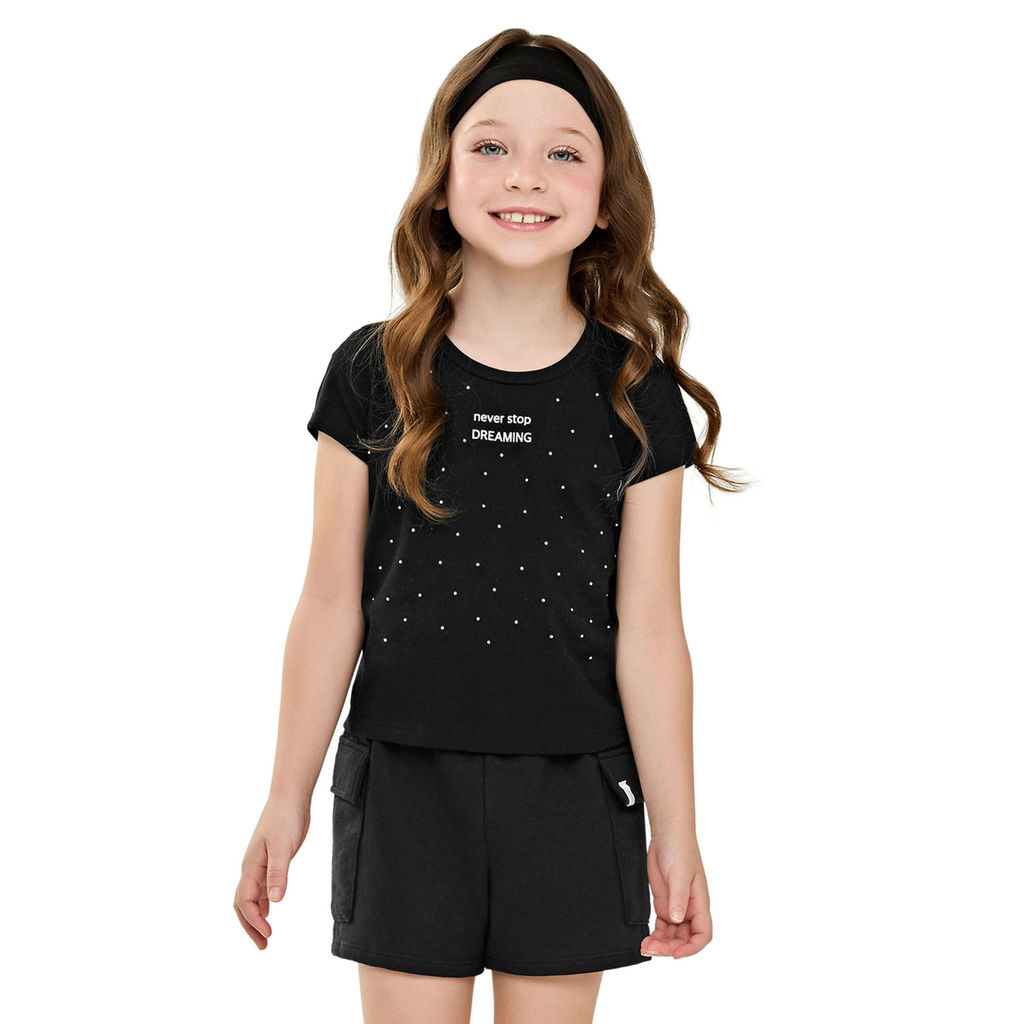 Conjunto Curto Infantil Menina Com Strass Elian Preto em Oferta na Shopee
