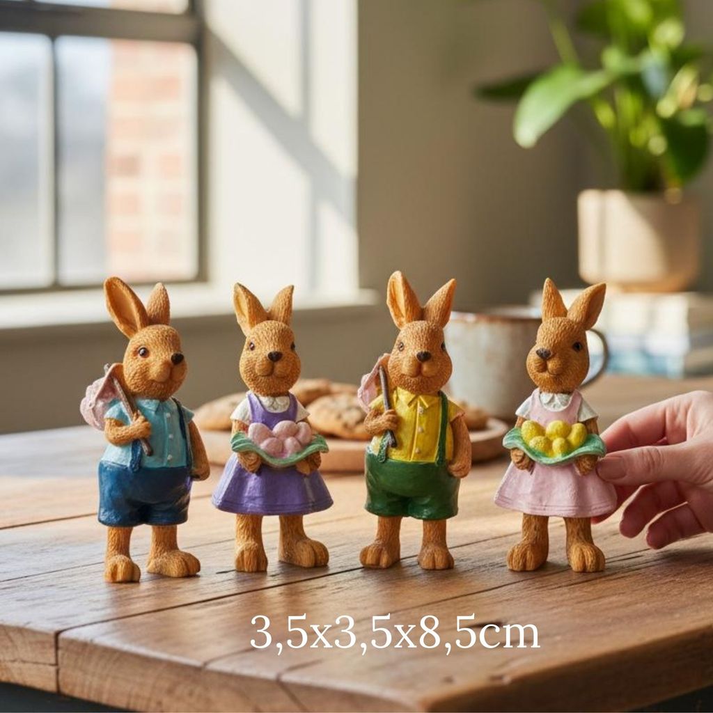 Kit Coelhinhos em Resina Páscoa Enfeite Adorno Decoração Coelhos Estatuas