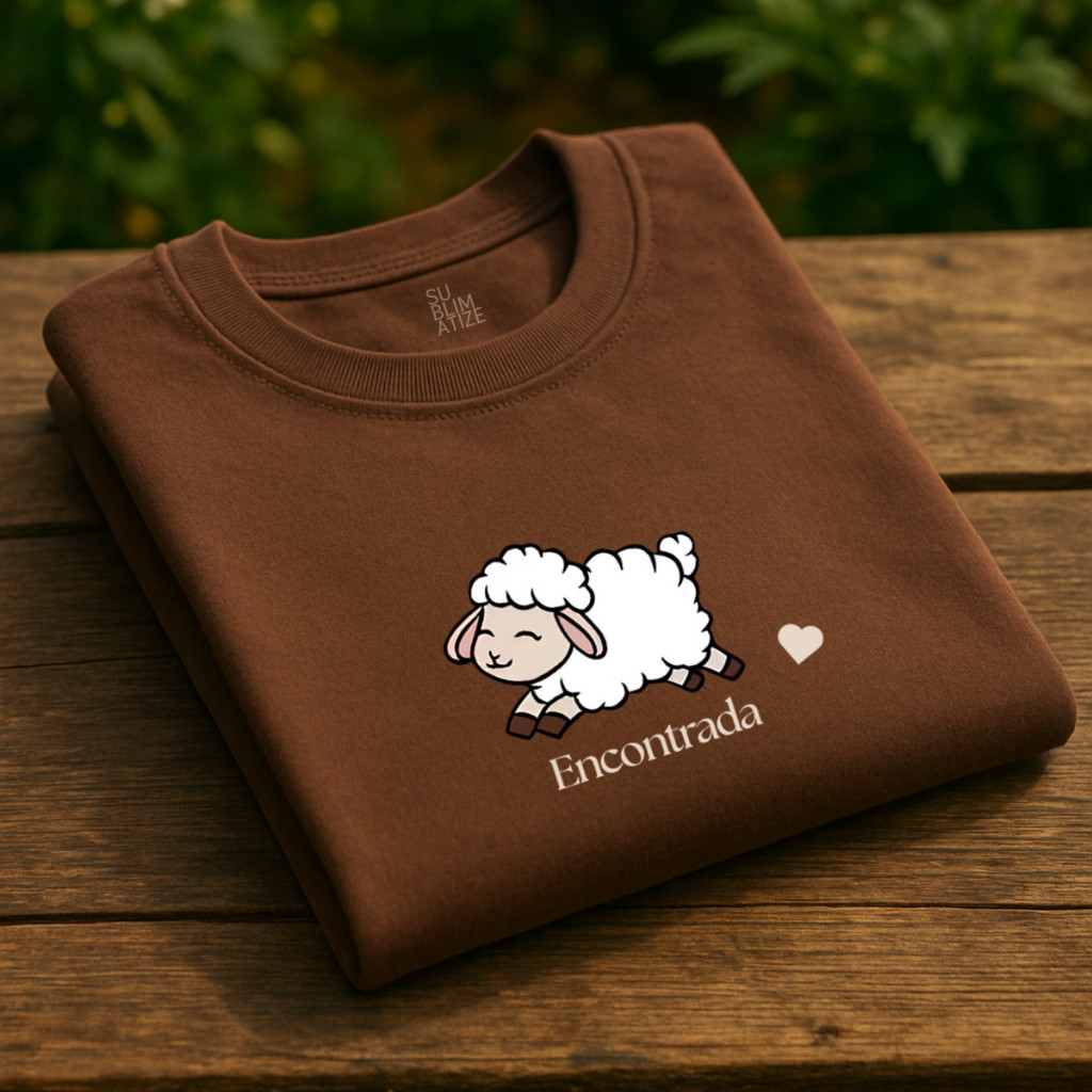 Camiseta 100% Algodão Feminina Moda Evangélica "Ovelha Encontrada" T-Shirt Feminina Blusa Feminina