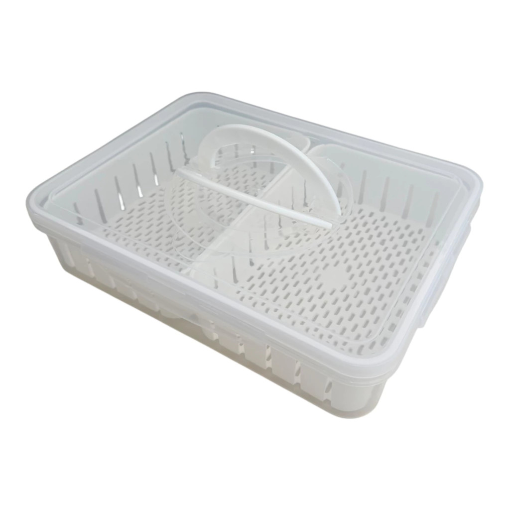 Organizador de Geladeira Hermético com 2 Divisórias Porta Frios Potes Mantimentos Transparente Cozinha