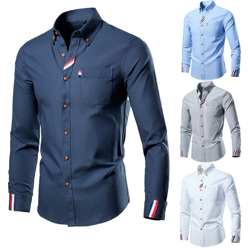 Camisa masculina Casual elegante de manga comprida Design masculino camisa de bloqueio de cores camisa masculina Slim-Fi