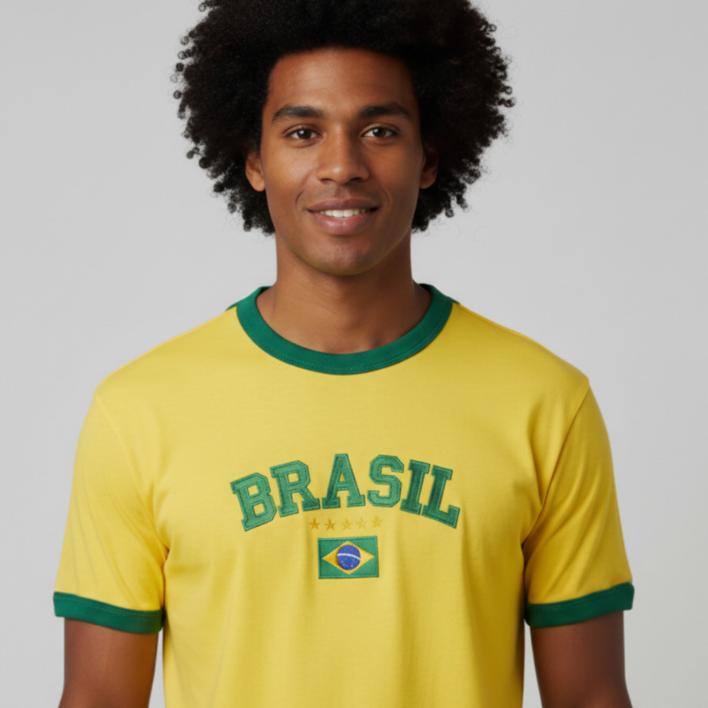 Blusa Camisa Brasil Bordada Sem estado Copa do Mundo Seleção Brasileira Torcedor Algodão 30.1 DRYFIT