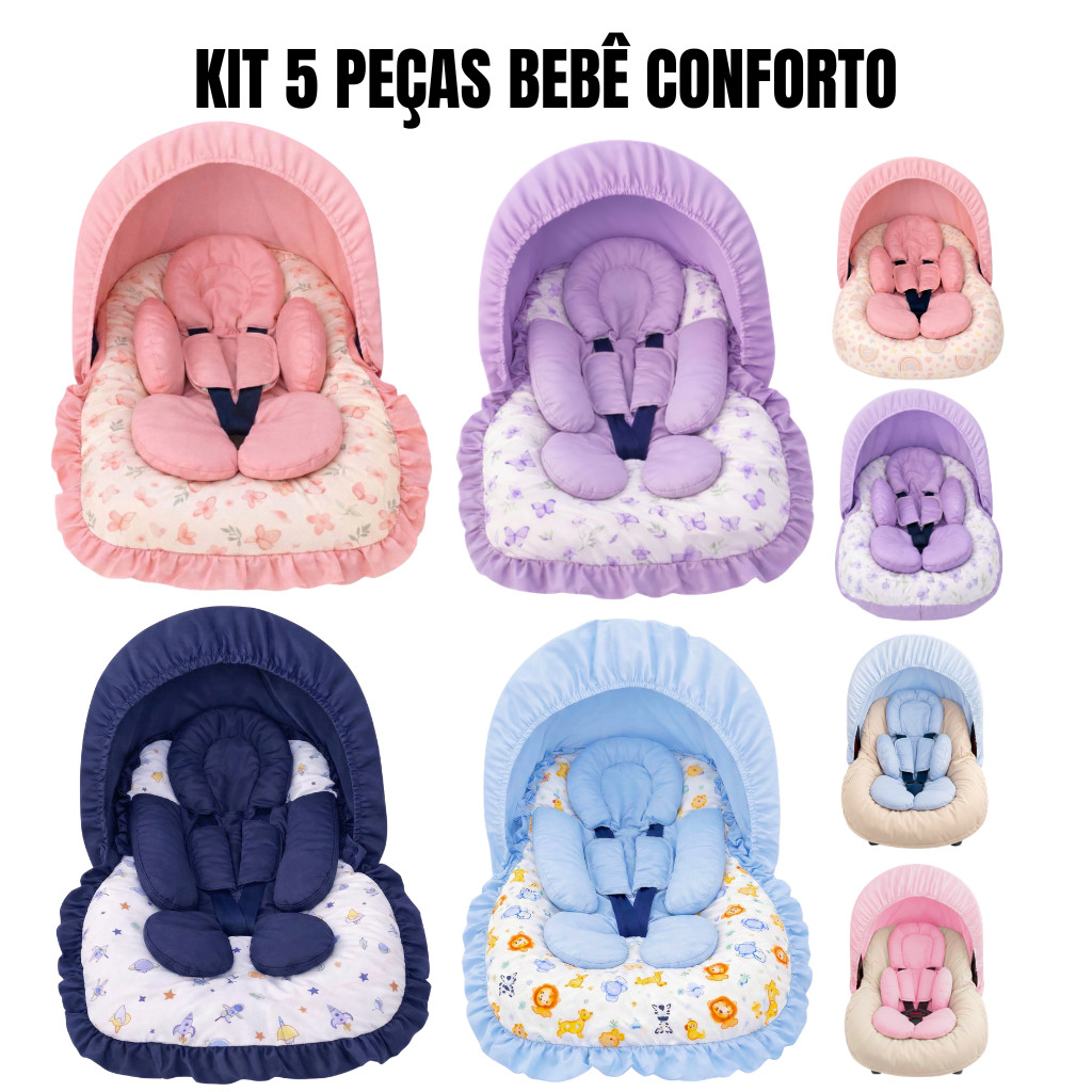 Kit 5 Peças para Bebê Conforto Microfibra Capa Protetor Apoio de Corpo Várias Cores Menino Menina