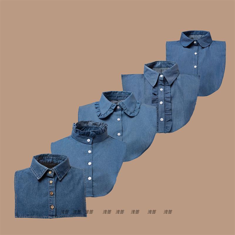 Denim Retro All-Match gola pontiaguda gola alta boneca colar falso estilo clássico Unise