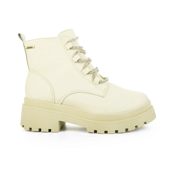 Bota Coturno Com Cadarço de Strass Dakota Cano Curto Zíper Bege