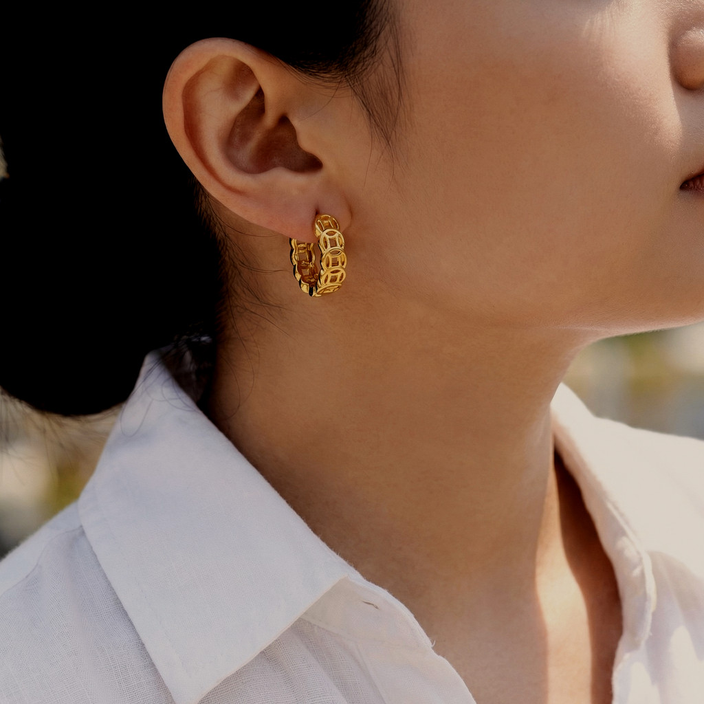 Vnox 18k Ouro Retro Cobre Moeda Moda Brincos De Argola Para Mulheres, Brinco Hipoalergênico Presente · foto 2