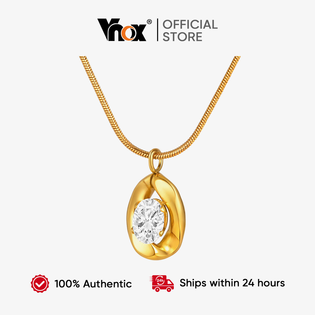 Colar Elíptico De Zircão Branco Vnox Para Mulheres E Meninas , Com Pingente De Diamante Em Ouro 18K , Presente De Joia