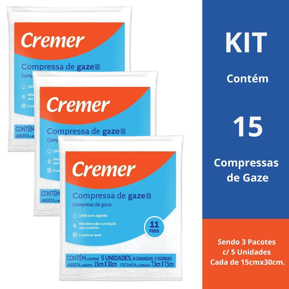 Kit 3 Pacotes de Compressas Gaze Cremer C/5 Un Cada de 15cmx30cm em Oferta na Shopee