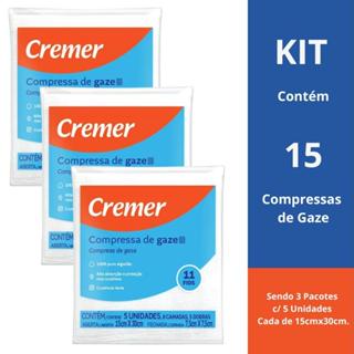 Kit 3 Pacotes de Compressas Gaze Cremer C/5 Un Cada de 15cmx30cm em Oferta na Shopee