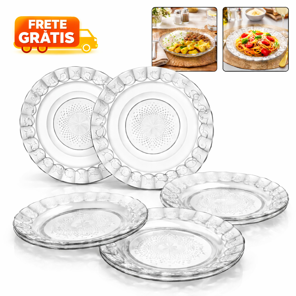 Kit Pratos de Vidro Fundo Transparente Até 12 Peças Jogo Egípcio Resistente Jantar Conjunto de Mesa em Oferta na Shopee