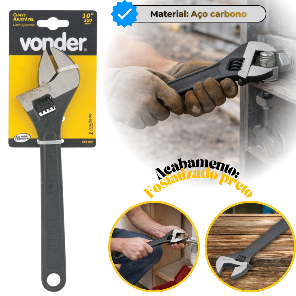 Chave Inglesa Ajustável 10 Aço Carbono Fosfatizada Vonder