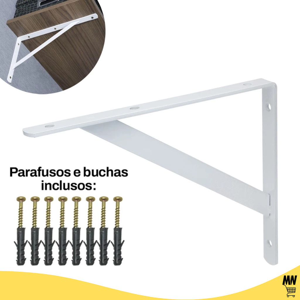 Suportes Mão Francesa Branca 19cm/23cm/29cm Canto Tábua Cantoneira Reforçada Branca BP