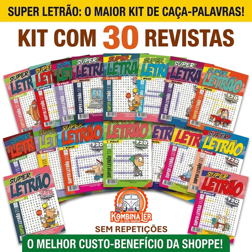 KIT 30  CAÇA PALAVRAS LETRÃO E SUPER LETRÃO SEM REPETIÇÃO.