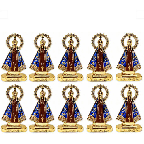 Kit 10 Santinha Imagem Nossa Senhora Aparecida Painel Carro Dourado