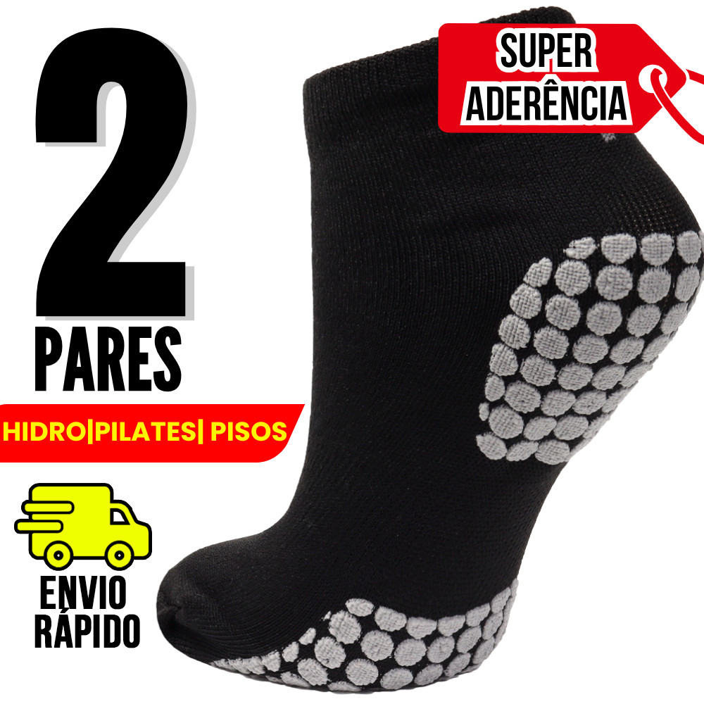 Imagem Kit 2 Pares Meia Antiderrapante Hidroginástica Pilates Fisioterapia 34 a 40 Yoga Adulto