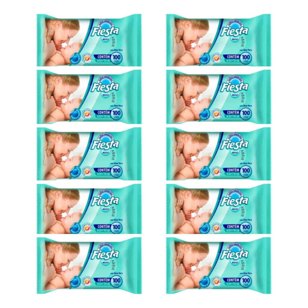 kit 10 Pacotes Toalha Umedecida Fiesta - 1.000 toalhinhas 