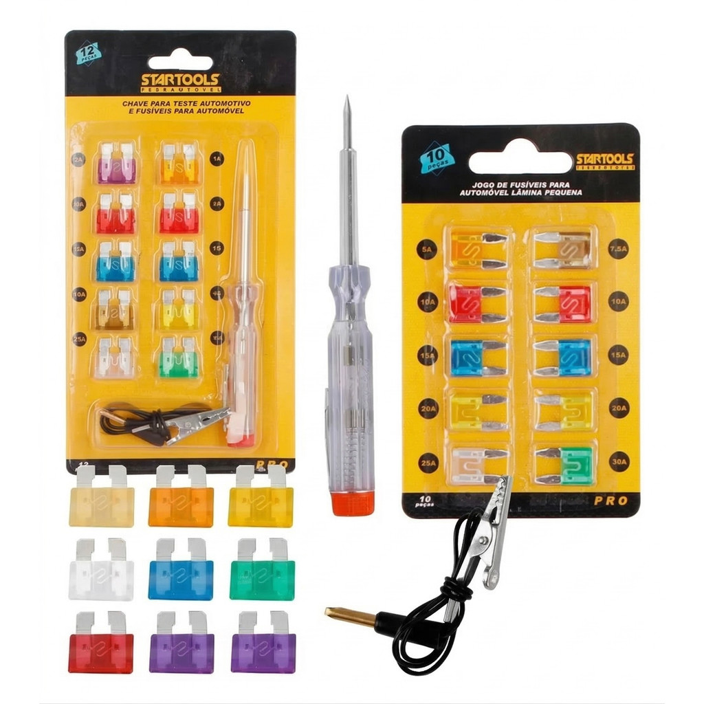 Kit Fusíveis Automotivos 12V Completo com Testador Mini + Padrão Universal