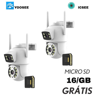 Kit2 Câmera De Segurança Lente Dupla IP66 Wi-Fi 360° Sensor Movimento Visão Noturna+MICROSD 16GB