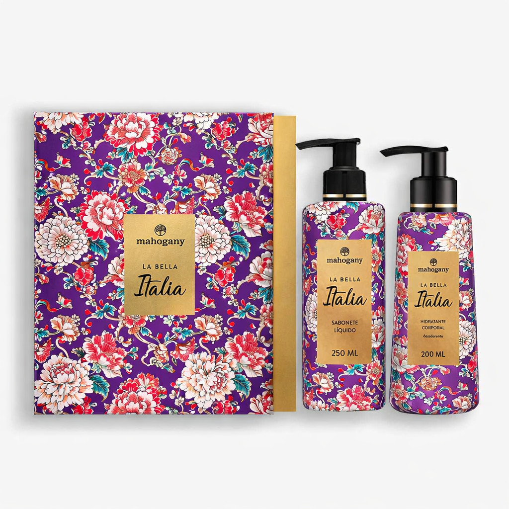 Kit La Bella Italia Mahogany 250ml + 200ml – Sabonete + Hidratante com Fragrância Elegante