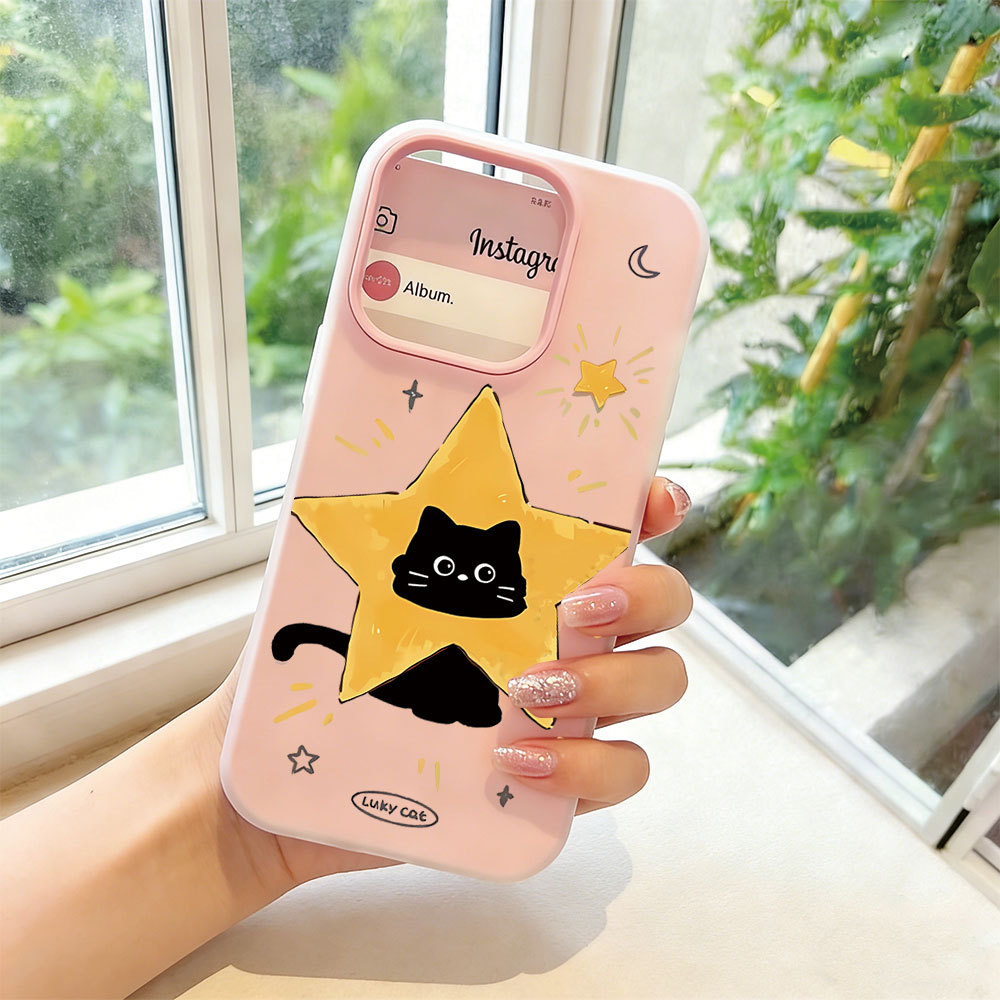 Capa Glitter Para Samsung A17 A07 A06 A15 A16 A14 A13 A12 A32 A56 A36 A55 A54 A23 S26 S25 Estrela Da Sorte Gatinho Preto