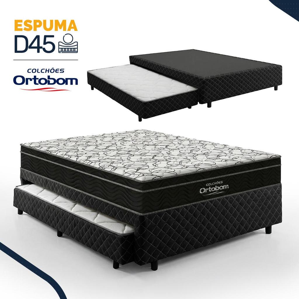 Box + Colchão Ortobom Airtech Ortopillow 150 D45 + Auxiliar de Espuma D28 Positanno Casal 138cm