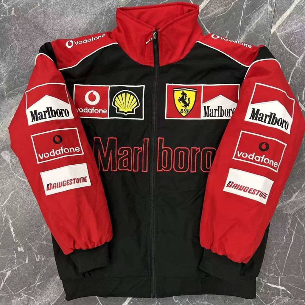 F1 Jaqueta De Corrida Manga Longa Retro Da Motocicleta Terno Equipe Outono Inverno Algodão Bordado Preto Estilo Hip-hop